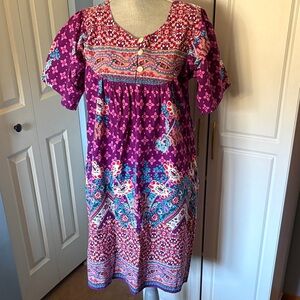 Vintage Kaftan Caftan Boho Floral Dress with Paisley Print Cotton EUC Sz M
